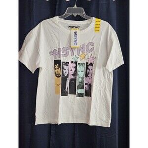 NSYNC Licensed Pop Boy Band White Tee Shirt Graphic Print - Women's M